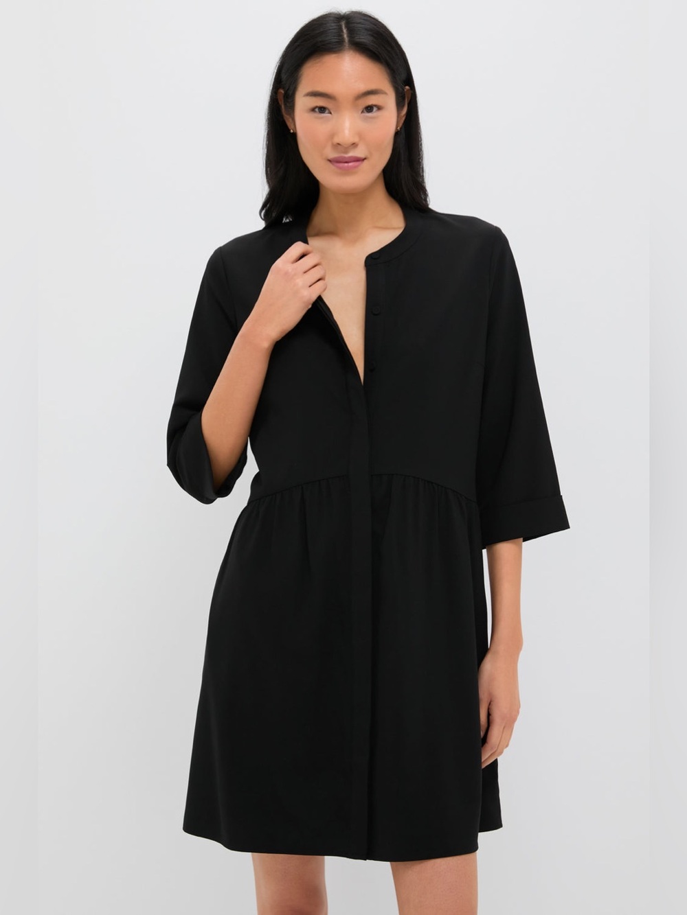 Tuckernuck Black Stretch Crepe Royal Shirt Dress